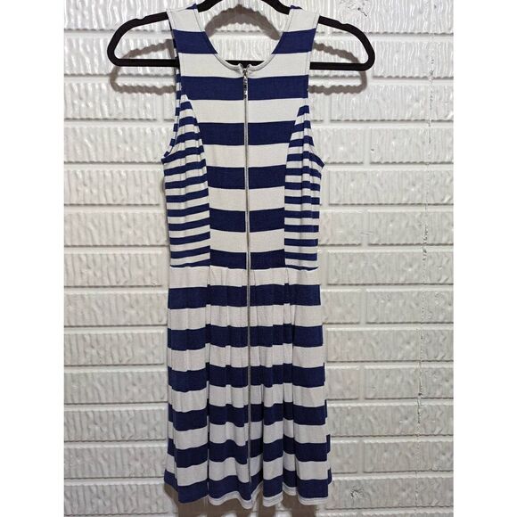 Ella Moss Women's Blue White Striped Zip Front Fit & Flare Mini Dress Size Small - Picture 1 of 7